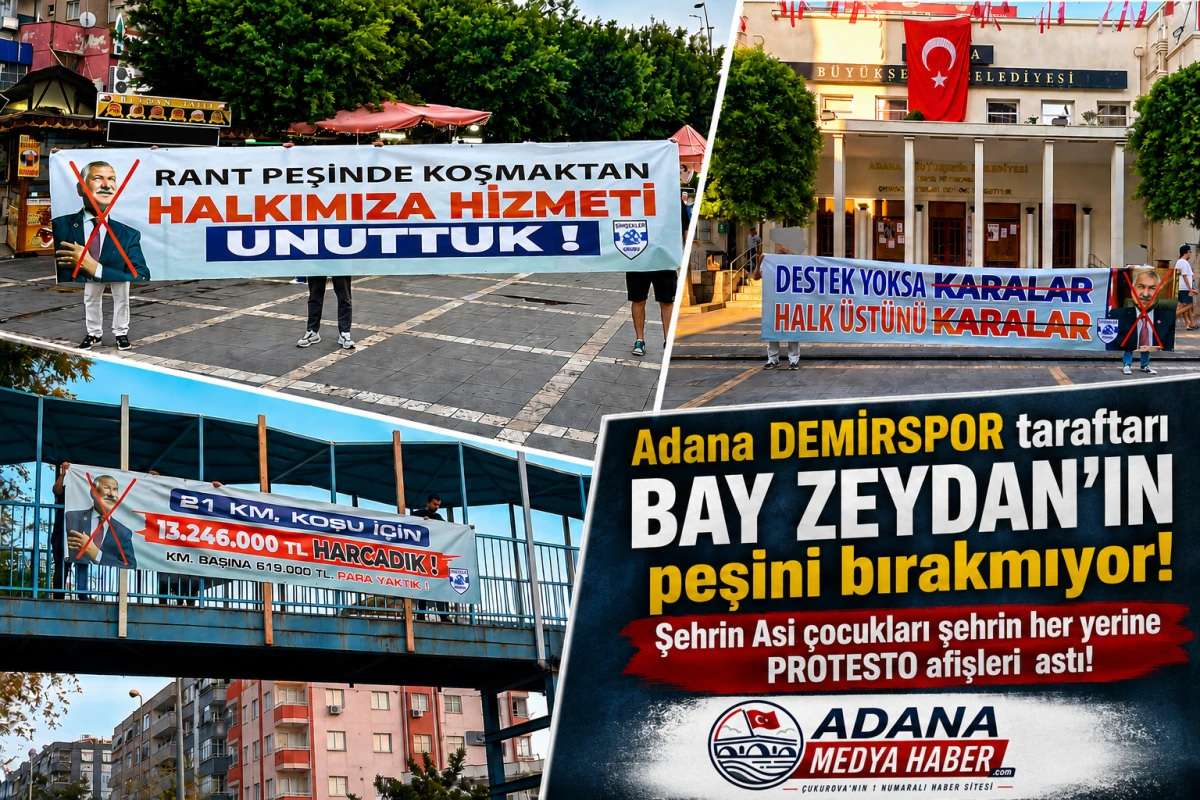 Adana DEMİRSPOR taraftarı BAY ZEYDAN'IN peşini bırakmıyor! Şehrin Asi &ccedil;ocukları şehrin her yerine PROTESTO afişleri  astı!