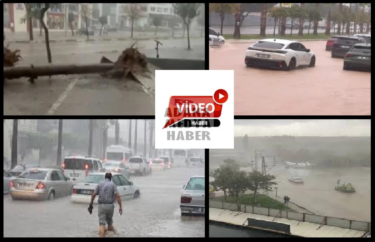 Adana fırtna ve yağmura teslm oldu! Ağa&ccedil;lar s&ouml;k&uuml;ld&uuml;... &Ccedil;atılar u&ccedil;tu...! 
