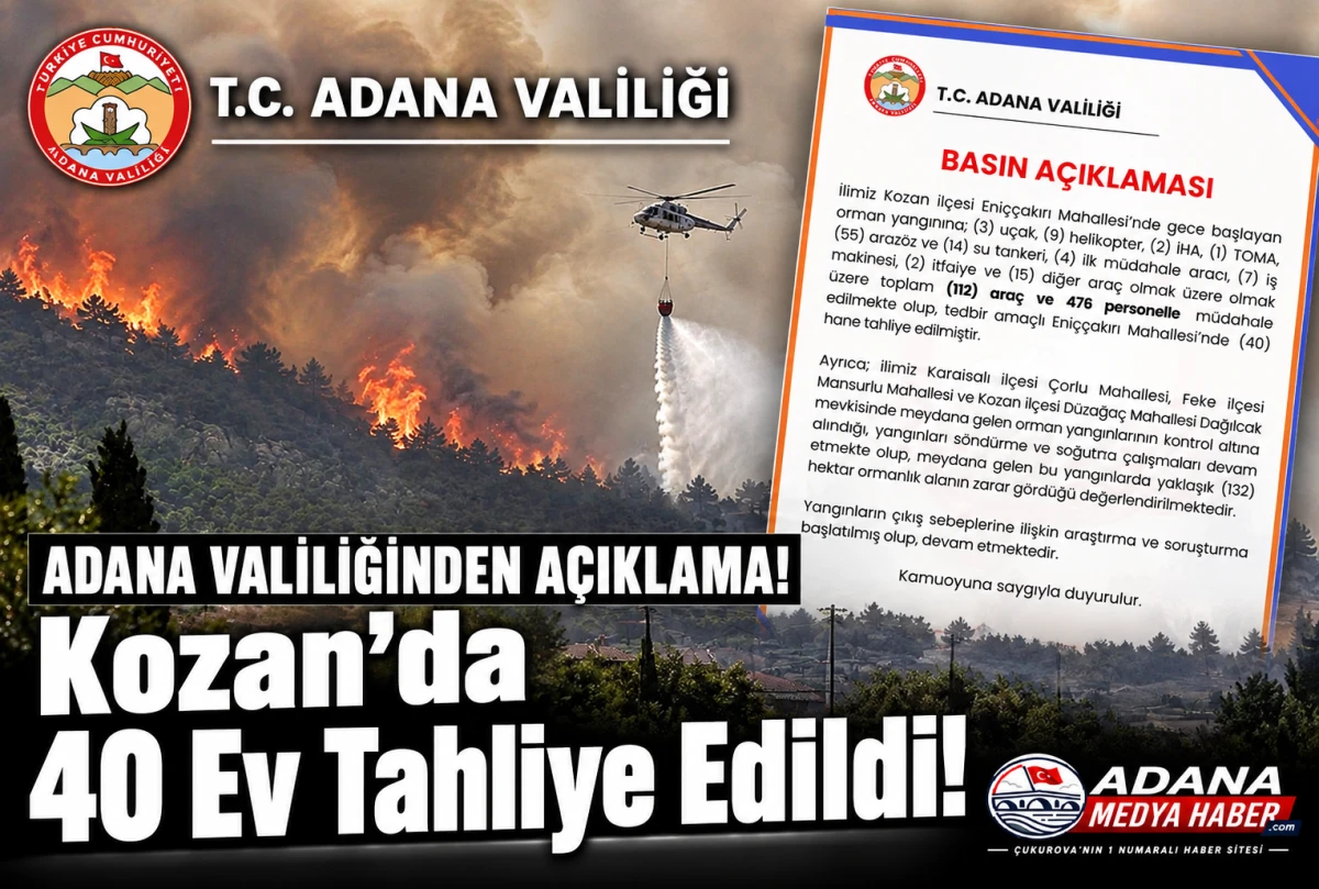 ADANA VALİLİĞİNDEN A&Ccedil;IKLAMA! Kozan&rsquo;da 40 Ev Tahliye Edildi!