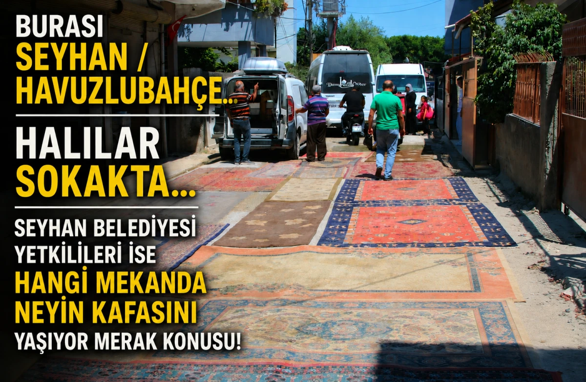 BURASI SEYHAN / HAVUZLUBAH&Ccedil;E... Halılar sokakta... Seyhan Belediyesi yetkilileri ise hangi mekanda neyin kafasını yaşıyor merak konusu! 